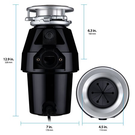 Eco Logic 1/2 HP Continuous Feed Garbage Disposal with Polished Chrome Sink Flange 10-US-EL-7-DS-3B-PC